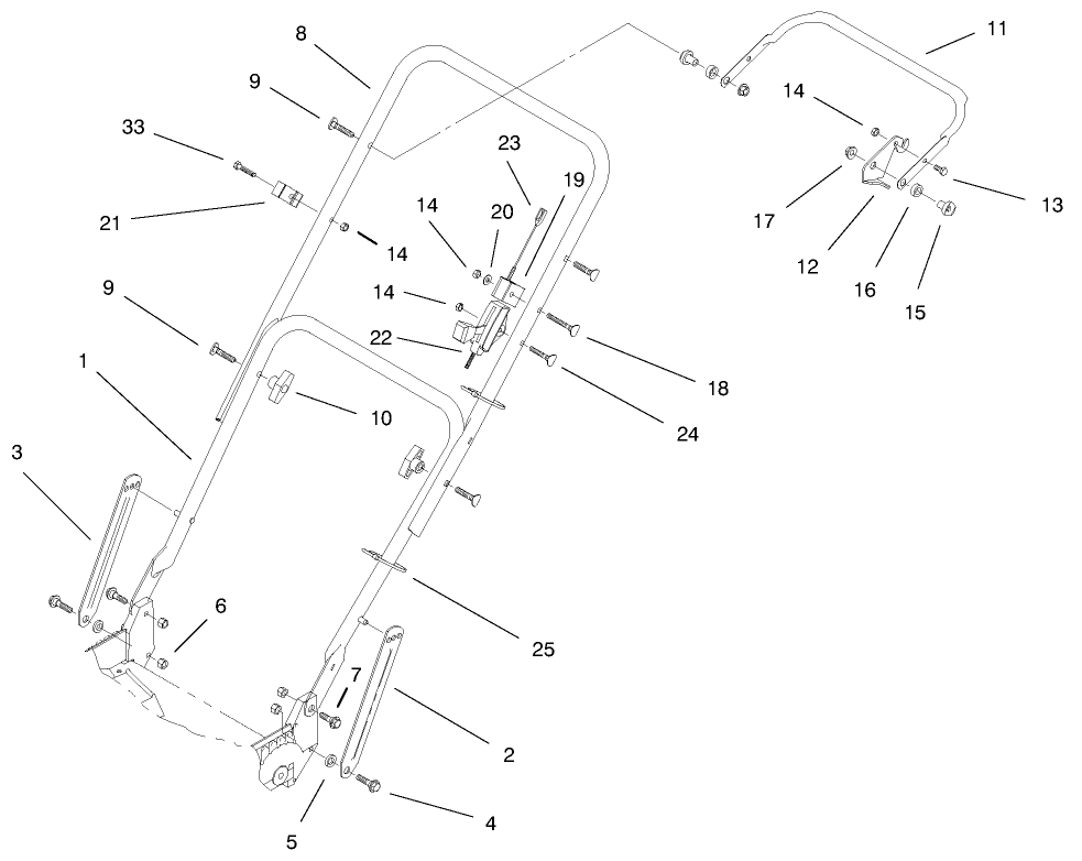 Handle Assembly Diagram and Parts List for 20493 8900001 - 8999999 Toro Lawn Mower