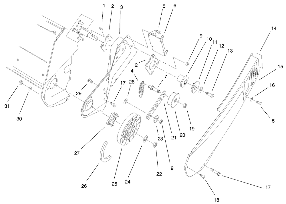 Pulley & Belt Cover Assembly (Models 38170 & 38175) Diagram and Parts List for 38175 9900001 - 9999999 Toro Snow Blower