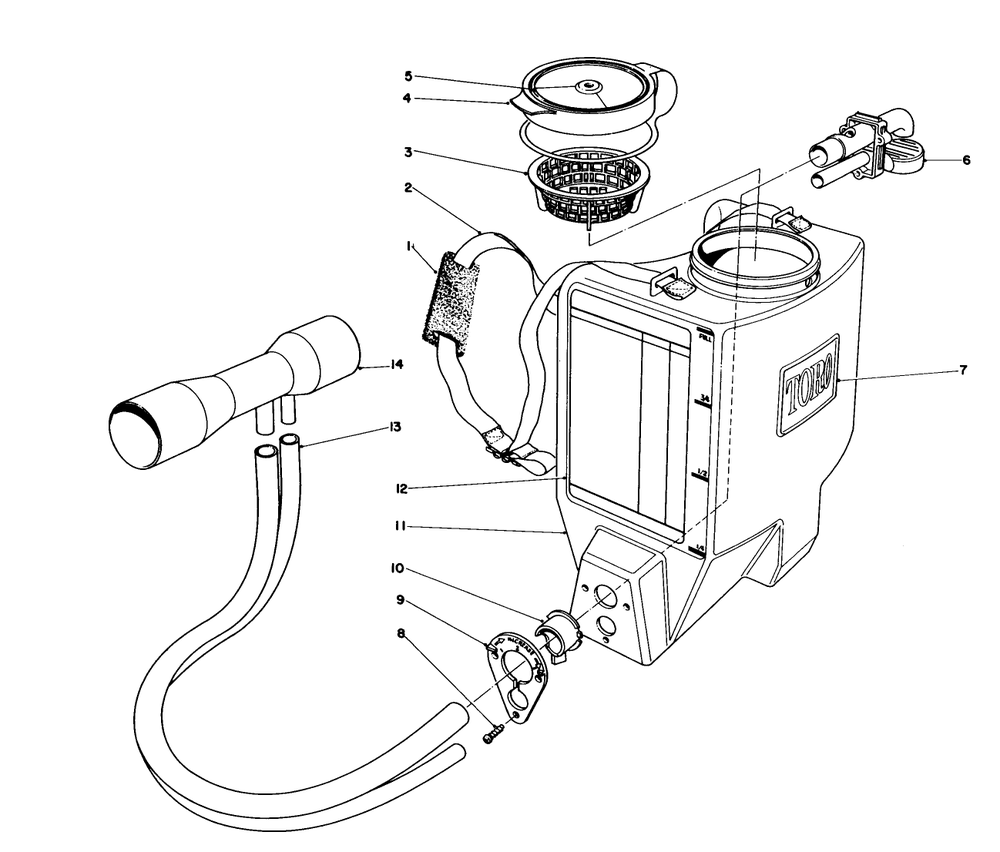 Broadcast Spreader Attachment Model 51525 (Optional) Diagram and Parts List for 51530 4000001 - 4999999 Toro Leaf Blower / Vacuum