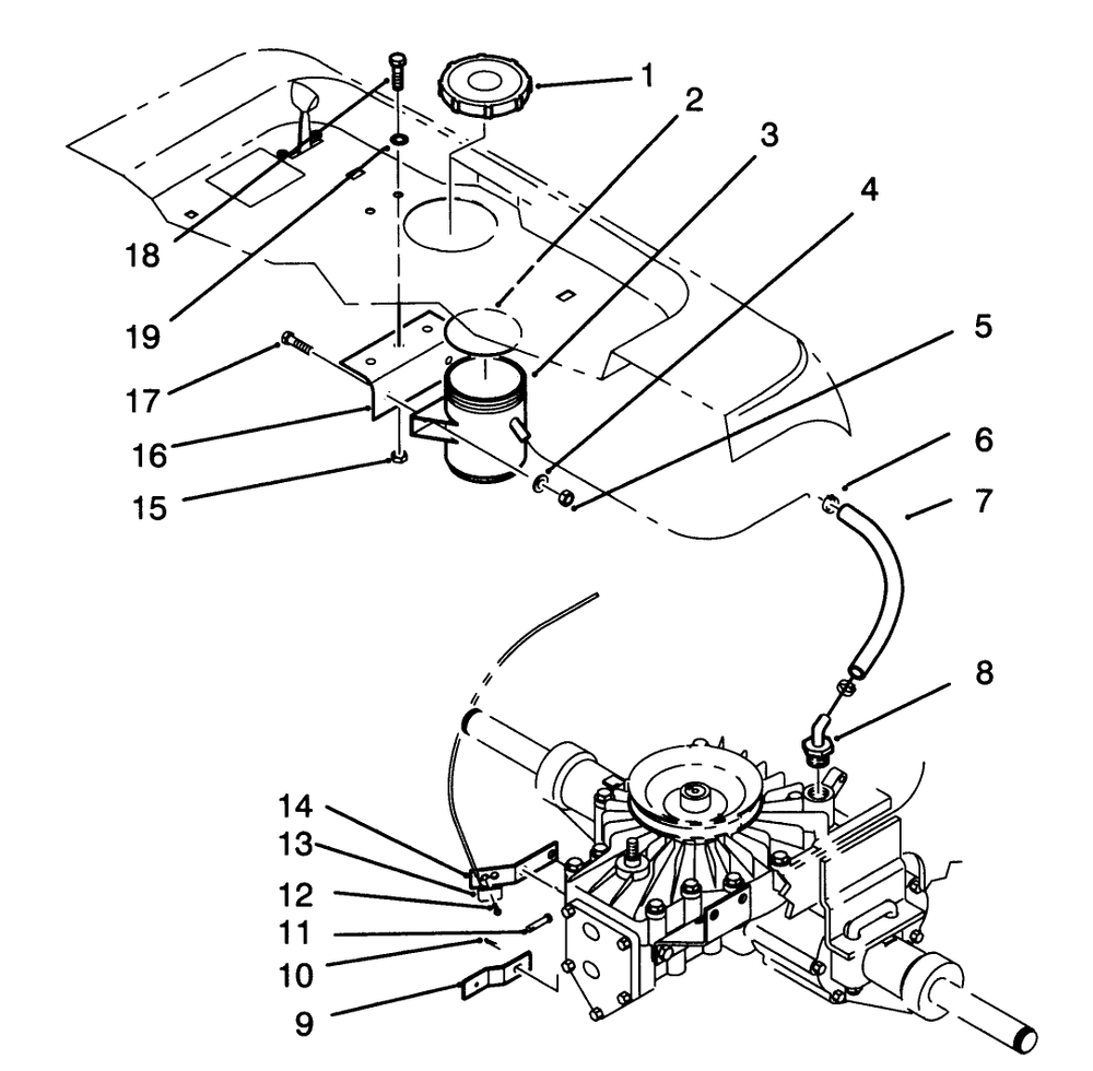 Hydraulic Reservoir Assembly Diagram and Parts List for 72041 3900001 - 3999999 Toro Lawn Tractor