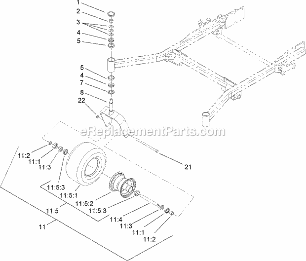 Caster And Wheel Assembly Diagram and Parts List for 74239 250000001-250999999 Toro Lawn Mower