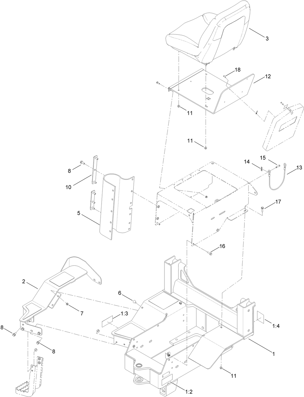 Seat And Rear Frame Assembly Diagram and Parts List for 25403 400000000 - 401399999 Toro Lawn Tractor Accessories