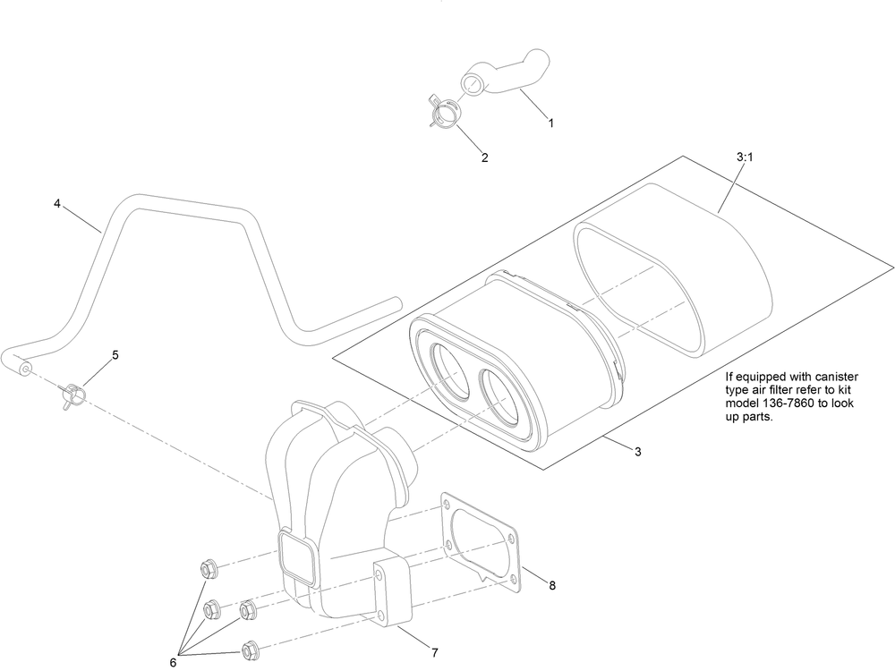 Air Intake And Filtration Assembly  With Non-Canister Style Air Filter Diagram and Parts List for 74450 400000000-402099999 Toro Lawn Tractor