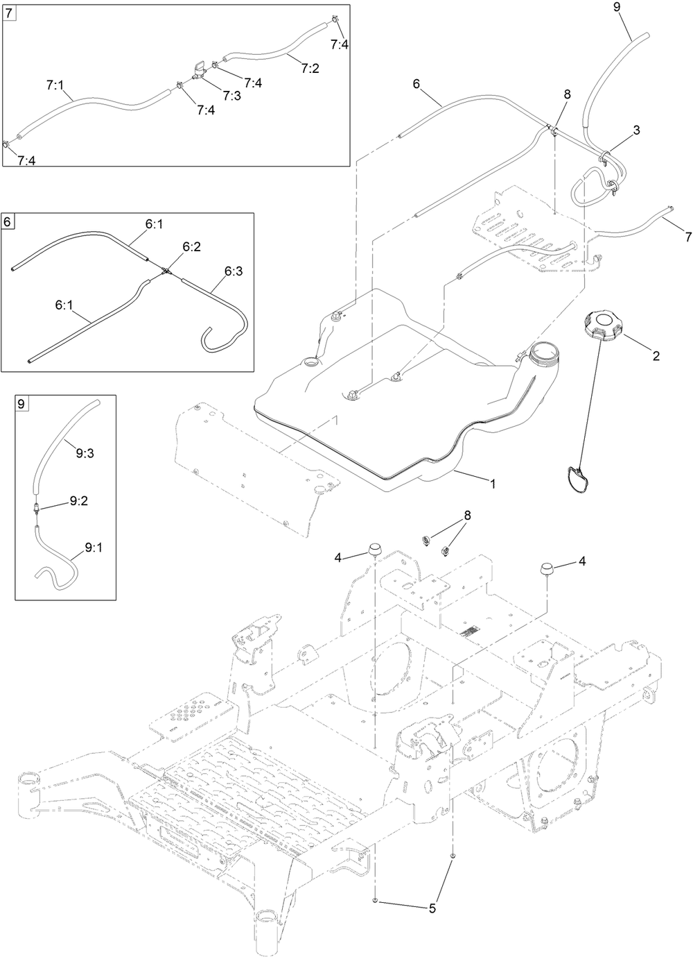 Fuel System Assembly Diagram and Parts List for 74048TE 414071690 - 999999999 Toro Lawn Tractor