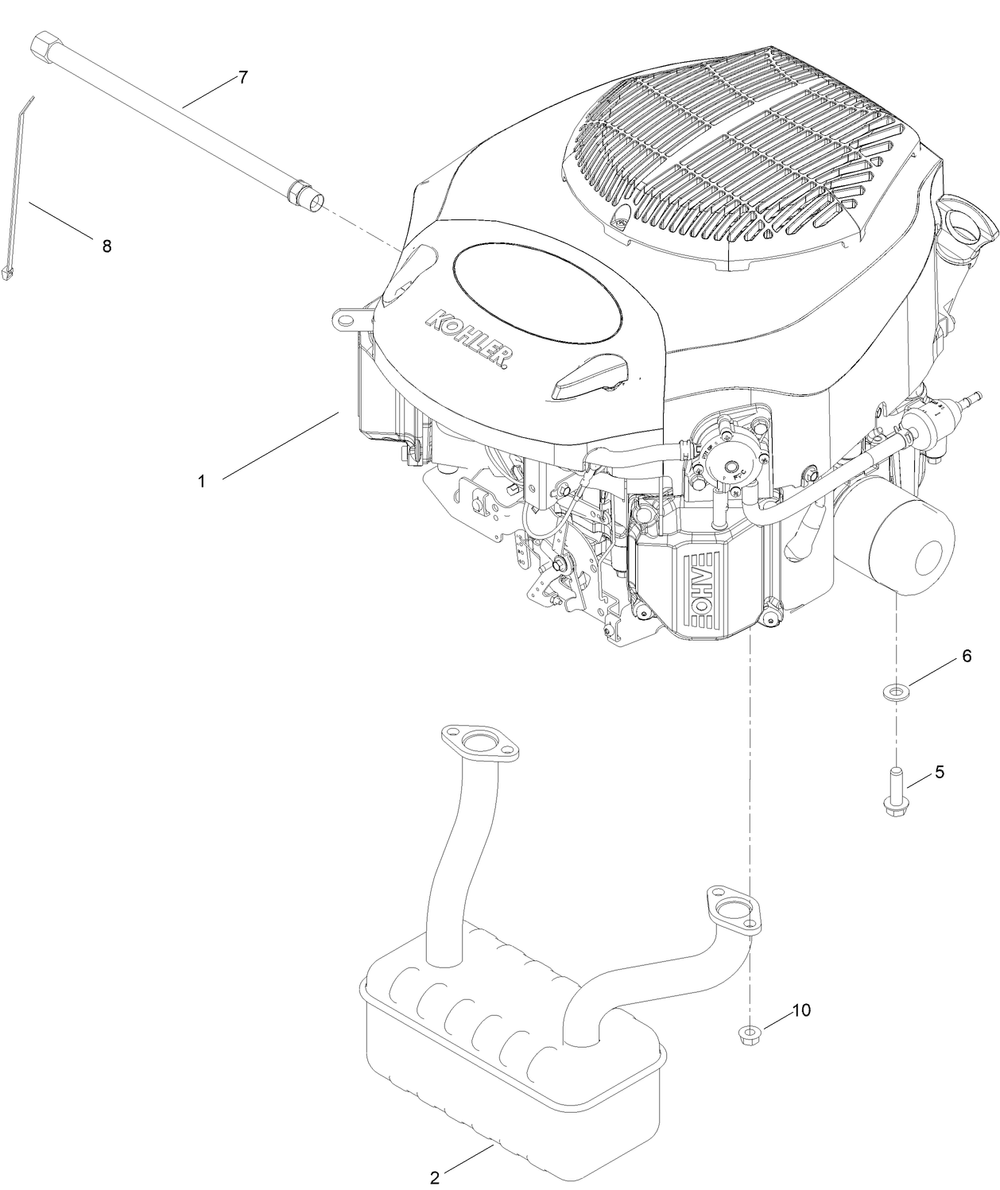 Engine Assembly Diagram and Parts List for 74695 400000000 - 412699999 Toro Lawn Tractor