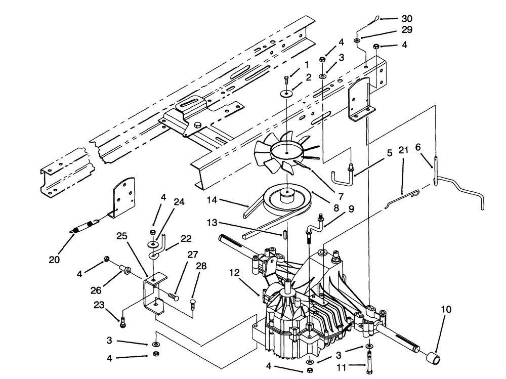 Transaxle Assembly Diagram and Parts List for 71191 4900001 - 4999999 Toro Lawn Tractor