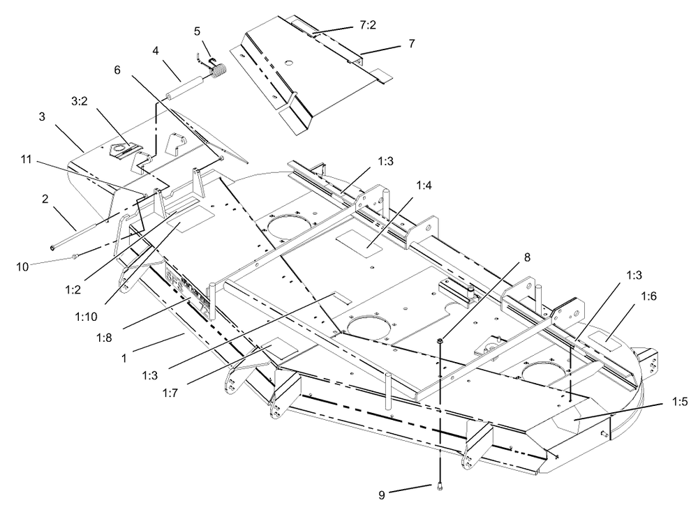 Deck Assembly Diagram and Parts List for 74214 (230006001-230999999)(2003) Toro Lawn Mower