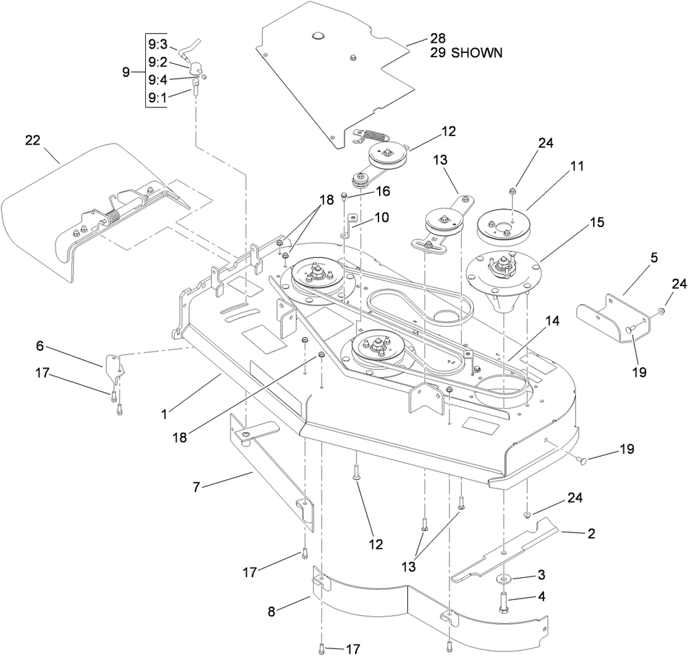 Deck Assembly 2 Diagram and Parts List for 74568TE (310000001-310999999)(2010) Toro Lawn Mower