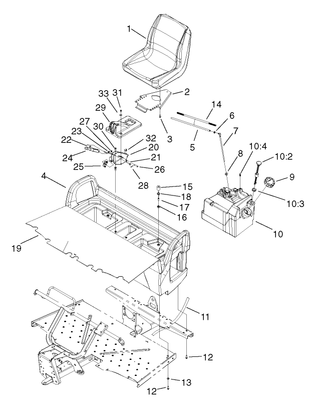 Seatbase Assembly Diagram and Parts List for 12004TC 220000001 - 220999999 Toro Lawn Tractor