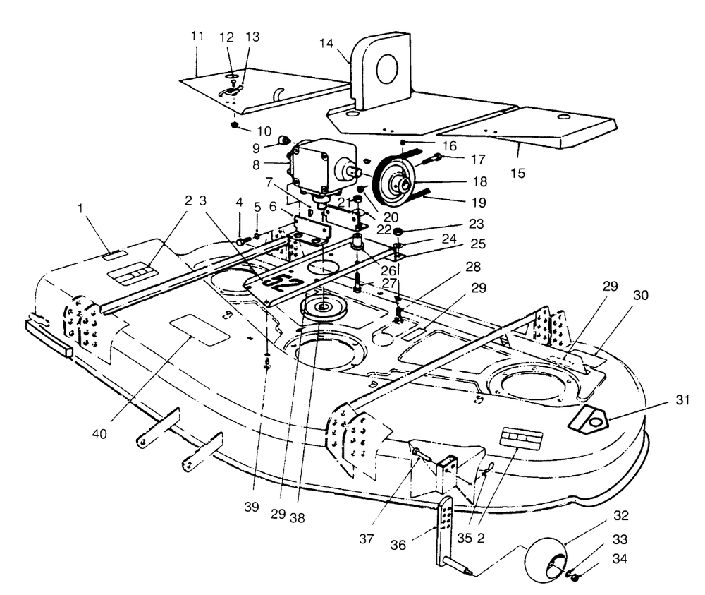 Deck, Covers, Gear Box, Gage & Wheel Diagram and Parts List for 30767 690001 - 699999 Toro Lawn Mower