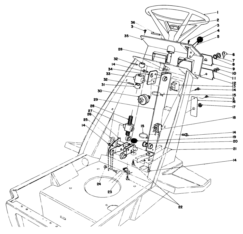 Steering Wheel & Dash Assembly Diagram and Parts List for 57357 3000001 - 3999999 Toro Lawn Tractor