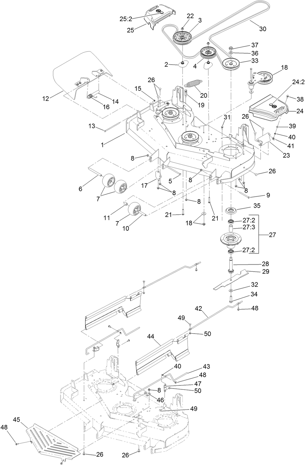 Deck Assembly Diagram and Parts List for 74142TE (316000001-316999999)(2016) Toro Lawn Mower