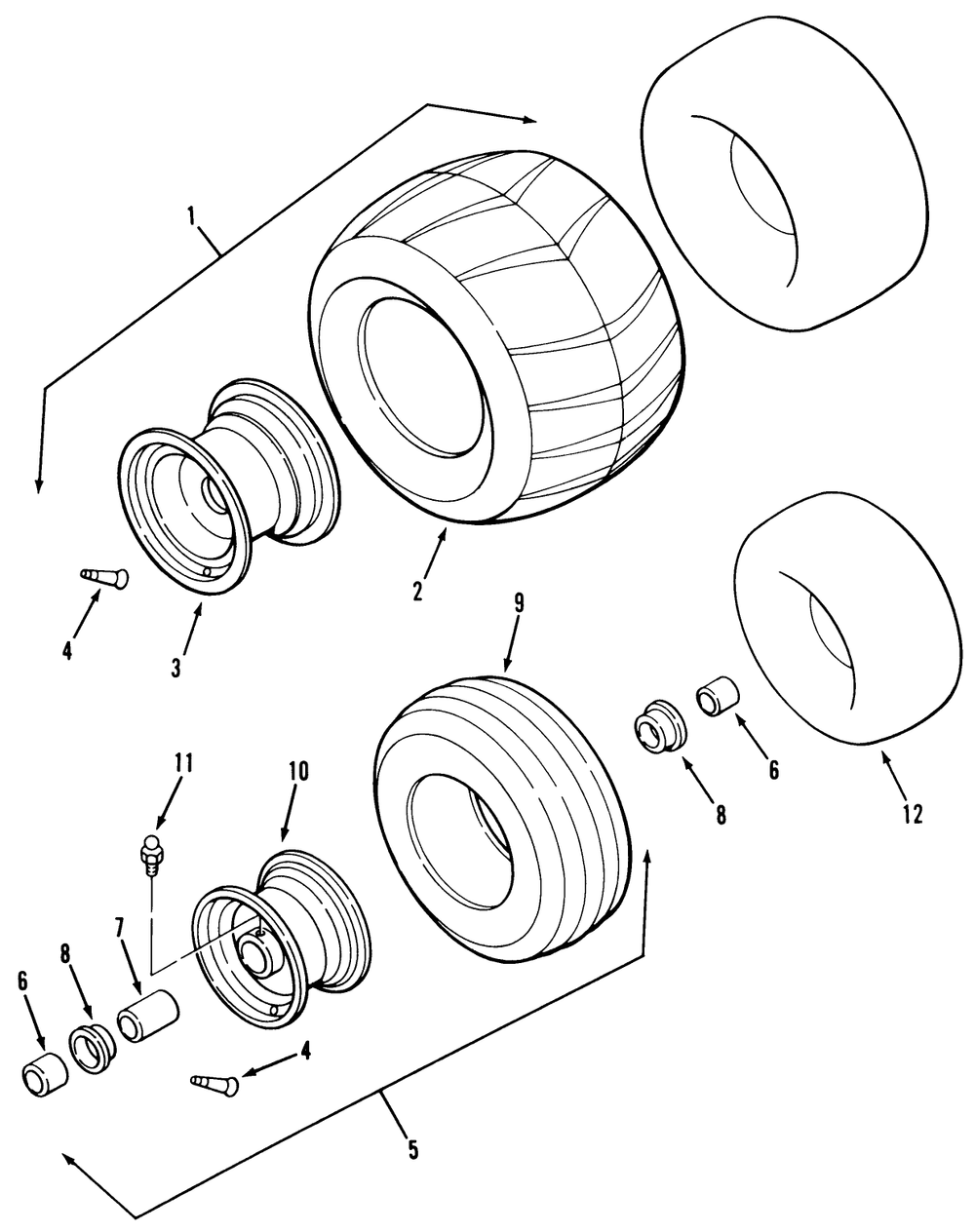 Wheels And Tires Diagram and Parts List for Z1-24OE04 1000001 - 1999999 Toro Lawn Tractor