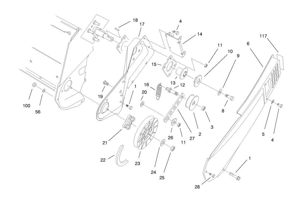 Pulley & Belt Cover Assembly Diagram and Parts List for 38176 8900001 - 8999999 Toro Snow Blower