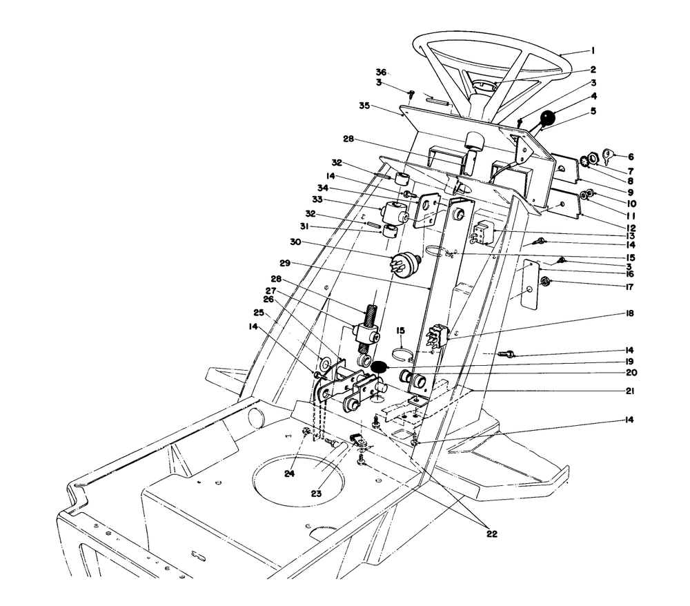 Steering Wheel & Dash Assembly Diagram and Parts List for 57360 5000001 - 5999999 Toro Lawn Tractor