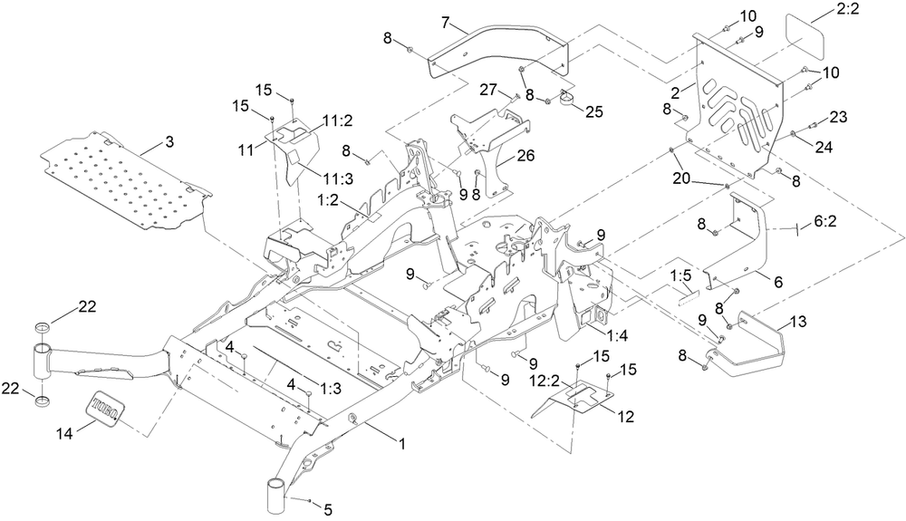 Frame Assembly Diagram and Parts List for 72947 413000000 - 414116642 Toro Lawn Tractor