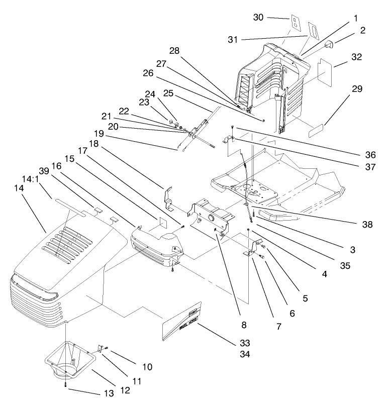 Hood Assembly Diagram and Parts List for 71190 8900001 - 8999999 Toro Lawn Tractor