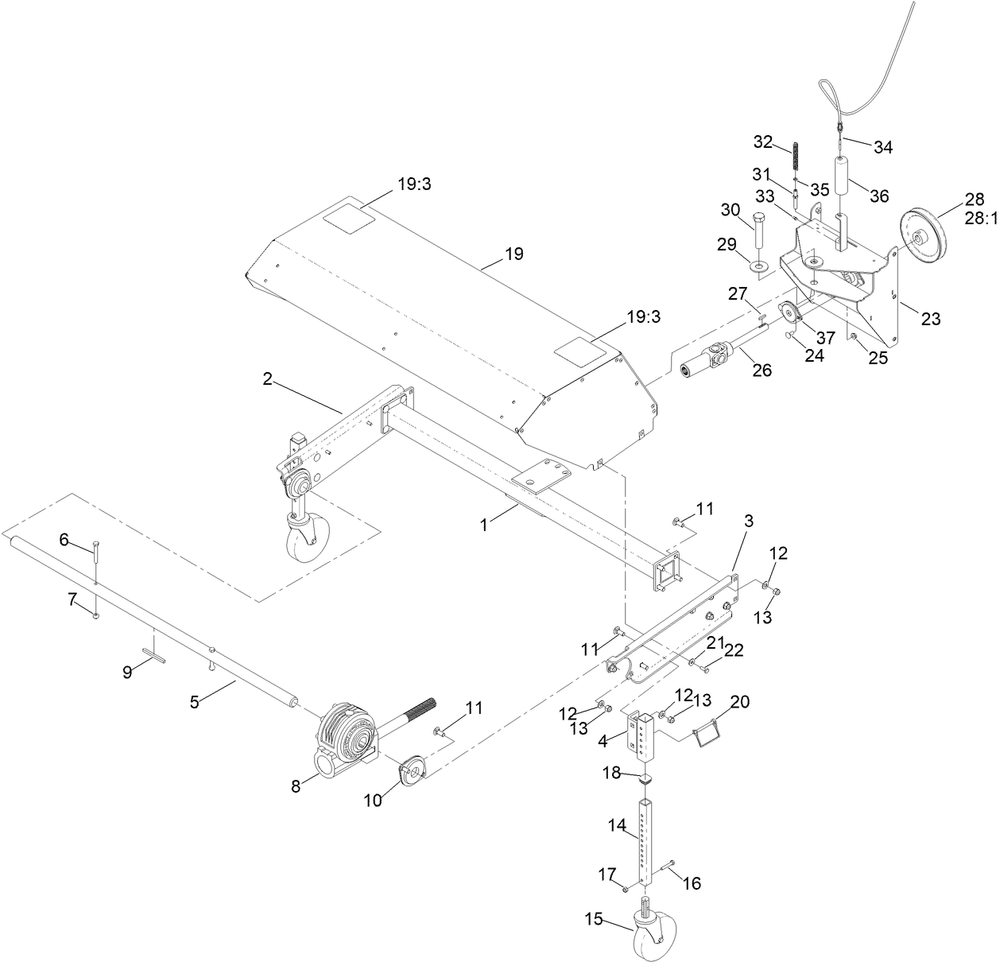 Broom Frame Assembly Diagram and Parts List for 38701 411700000 - 999999999 Toro Power Broom