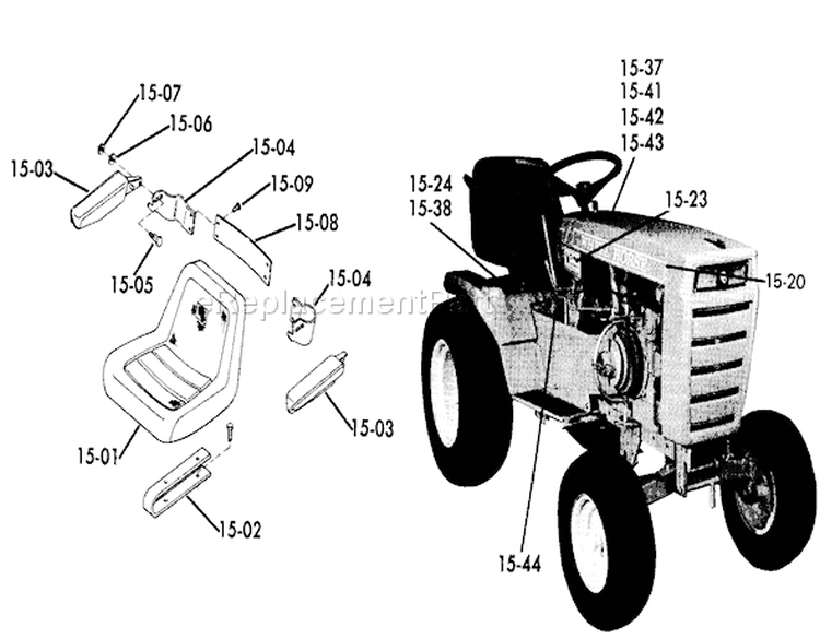 Seats, Decals, Misc. Trim Diagram and Parts List for 61-12KS01 1976 Toro Lawn Tractor