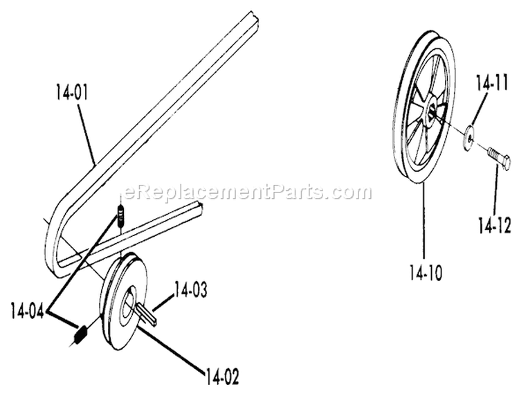 Drive Belts and Pulleys Diagram and Parts List for 61-12KS01 1976 Toro Lawn Tractor