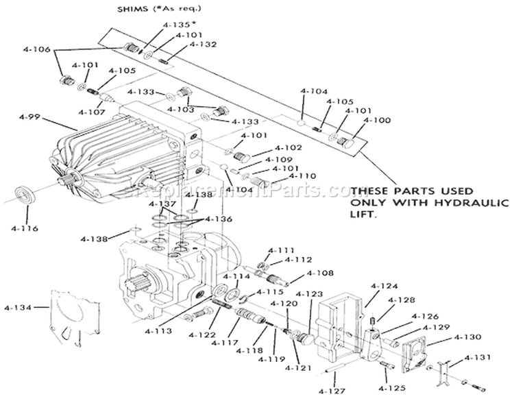 Hydrostatic Transmission Piston-Piston Type Diagram and Parts List for 61-12KS03 1976 Toro Lawn Tractor