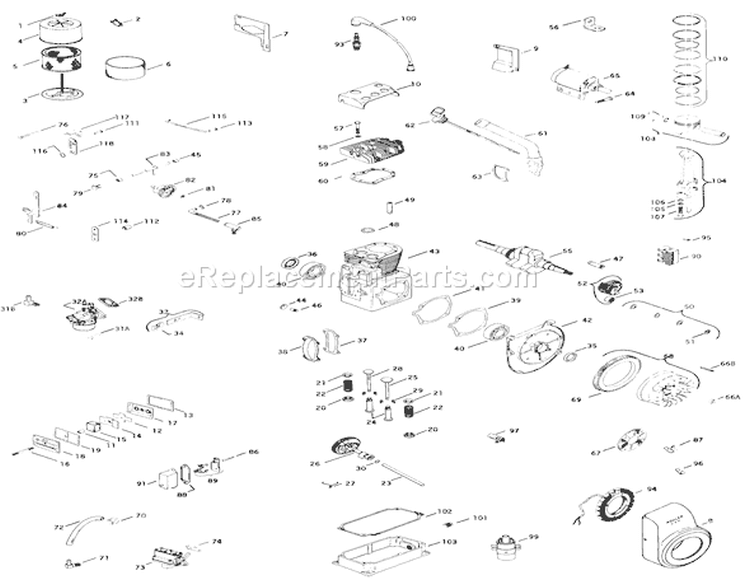 Kohler 16 H.p. Engine K341s, Spec 71128a Diagram and Parts List for 61-12KS03 1976 Toro Lawn Tractor