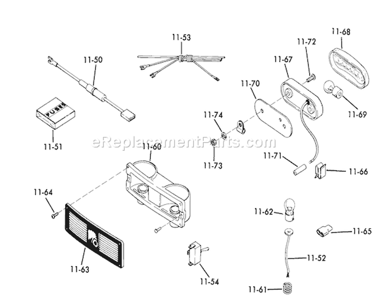 Lights Diagram and Parts List for 61-12KS03 1976 Toro Lawn Tractor
