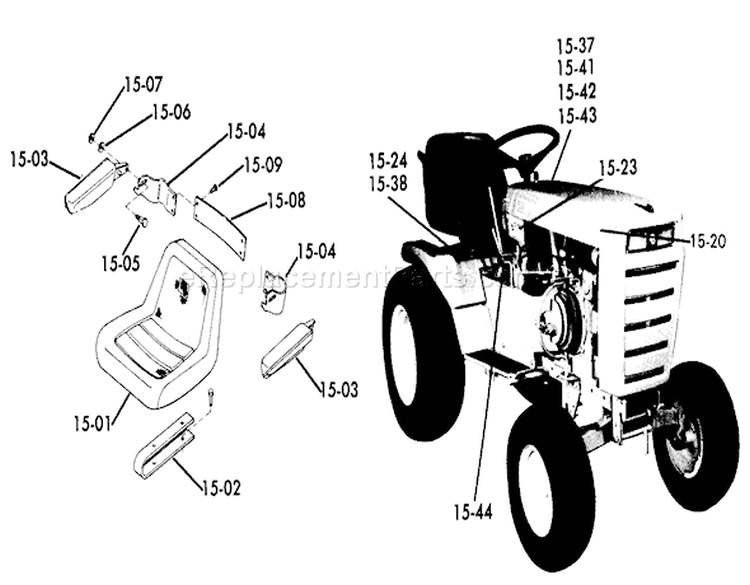 Seats, Decals, Misc. Trim Diagram and Parts List for 61-12KS03 1976 Toro Lawn Tractor