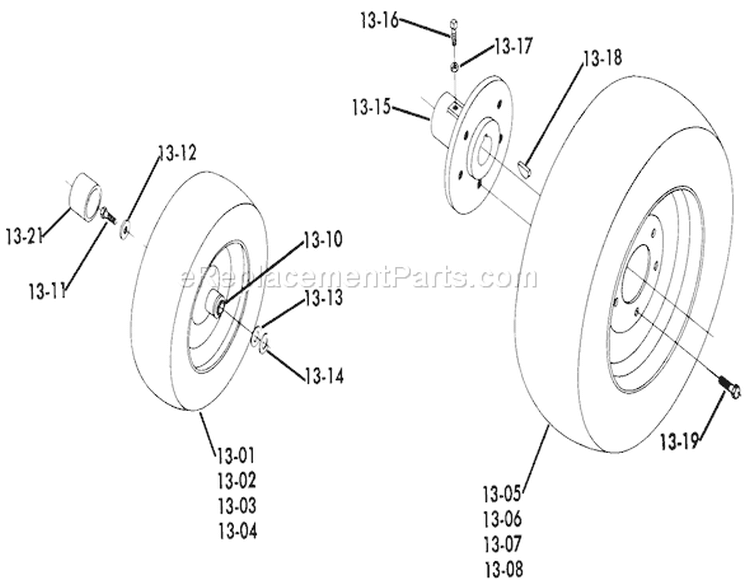 Wheels and Tires Diagram and Parts List for 61-12KS03 1976 Toro Lawn Tractor