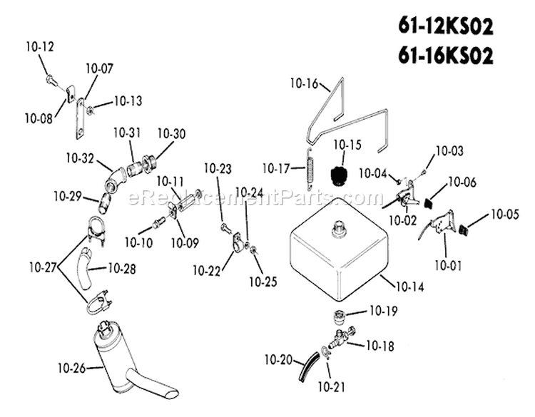 Fuel And Exhaust Systems 61-12ks02 Diagram and Parts List for 61-12KS02 1976 Toro Lawn Tractor