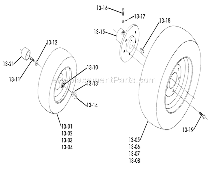 Wheels and Tires Diagram and Parts List for 61-12KS02 1976 Toro Lawn Tractor