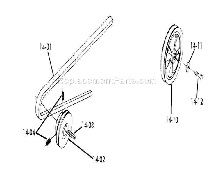 Drive Belts and Pulleys Diagram and Parts List for 61-12KS02 1976 Toro Lawn Tractor