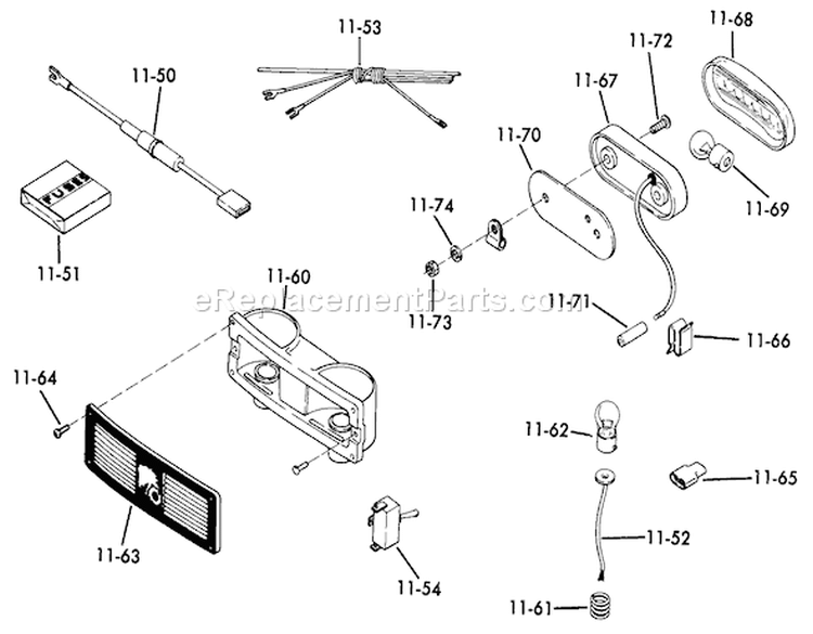 Lights (standard On C-160, C-120 Only) Diagram and Parts List for 61-16K801 1976 Toro Lawn Tractor