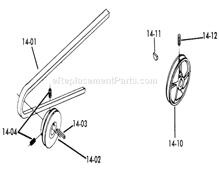 Drive Belts And Pulleys Diagram and Parts List for 61-16K801 1976 Toro Lawn Tractor