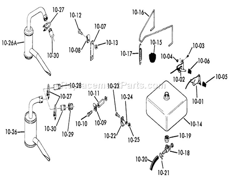 Fuel And Exhaust Systems Diagram and Parts List for 61-12K803 1976 Toro Lawn Tractor