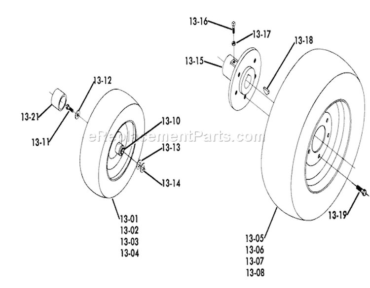 Wheels and Tires Diagram and Parts List for 61-12K803 1976 Toro Lawn Tractor