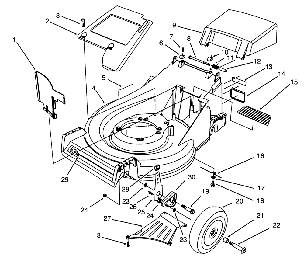 Housing Assembly Diagram and Parts List for 26635BC 4900001 - 4999999 Toro Lawn Mower