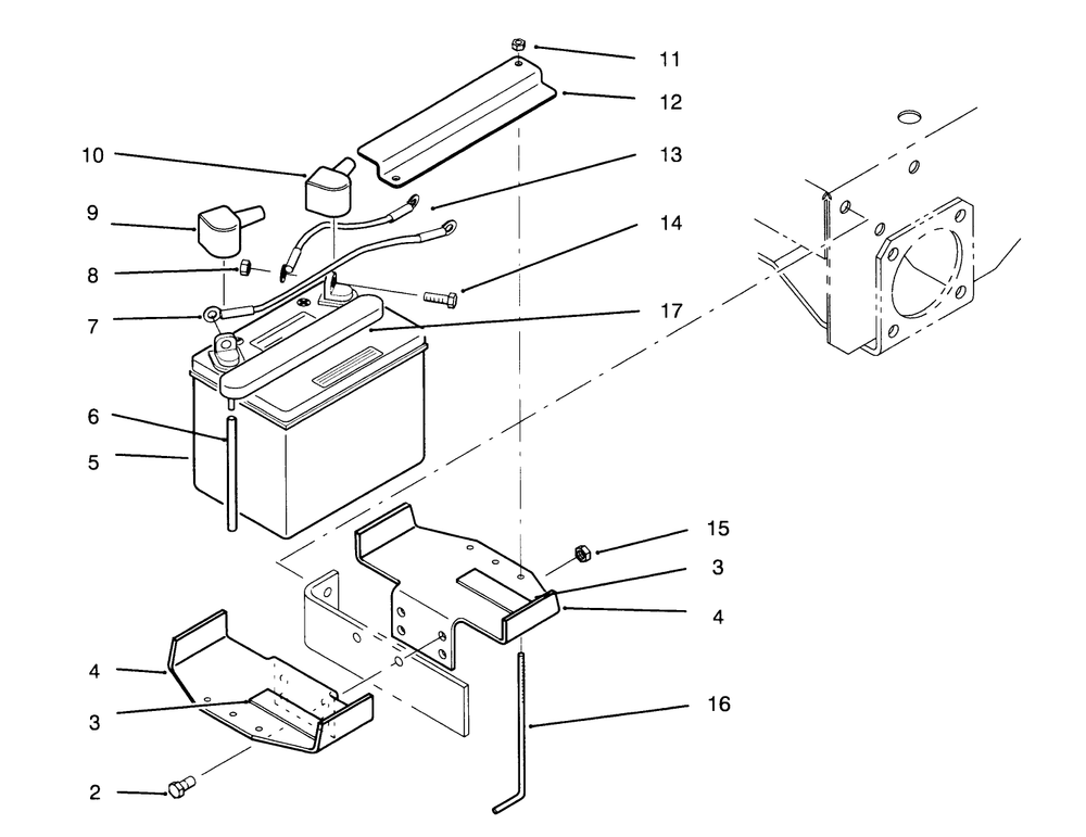 Battery Assembly Diagram and Parts List for 30180 490731 - 499999 Toro Lawn Tractor Accessories