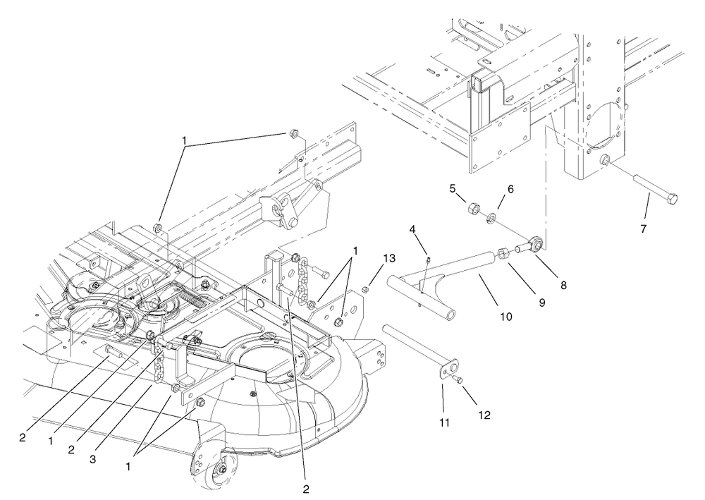 Deck Connection Assembly Diagram and Parts List for 74214 (230000001-230006000)(2003) Toro Lawn Mower