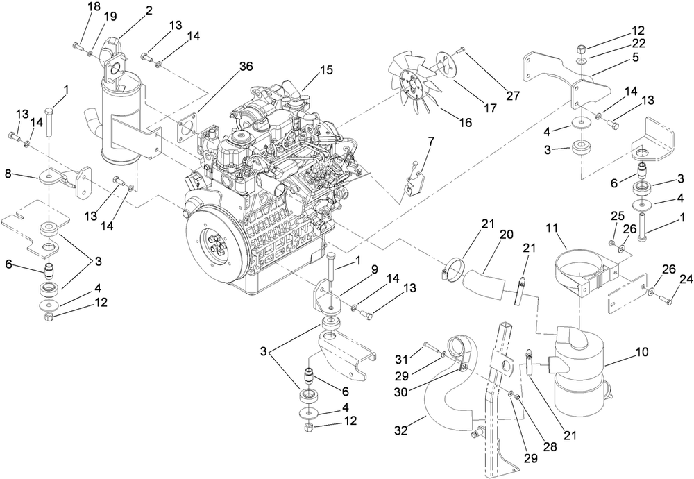 Engine, Exhaust And Air Intake Assembly Diagram and Parts List for 74274 (290000001-290999999)(2009) Toro Lawn Mower