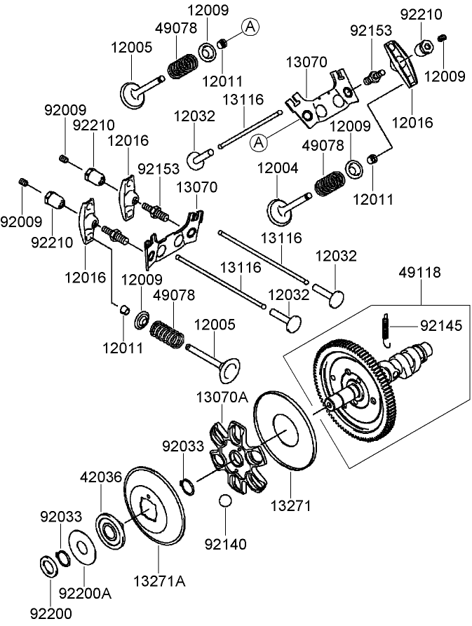 Valve And Camshaft Assembly Diagram and Parts List for 74237CP (270000001-270999999)(2007) Toro Lawn Mower