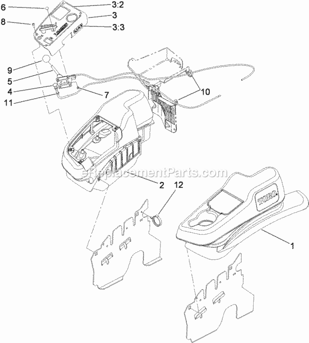 Fender, Console And Control Assembly Diagram and Parts List for 74921 290000001-290999999 Toro Lawn Mower