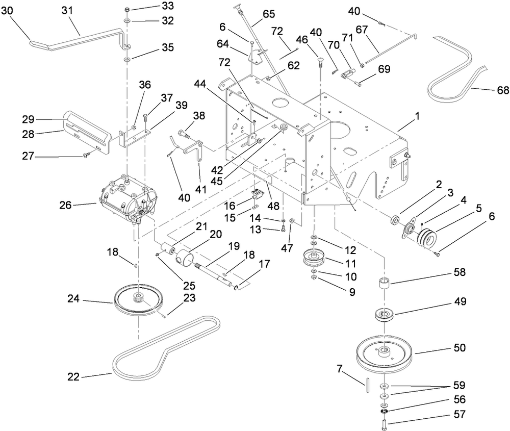 Transmission Drive Assembly Diagram and Parts List for 38694 (290000001-290999999)(2009) Toro Lawn Mower