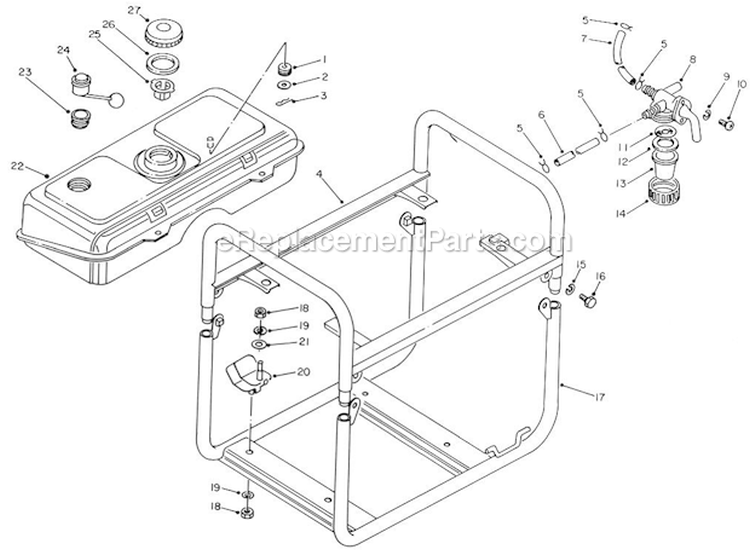 Fuel Tank And Frame Assembly Diagram and Parts List for 62025 3000001-3999999 Toro Generator