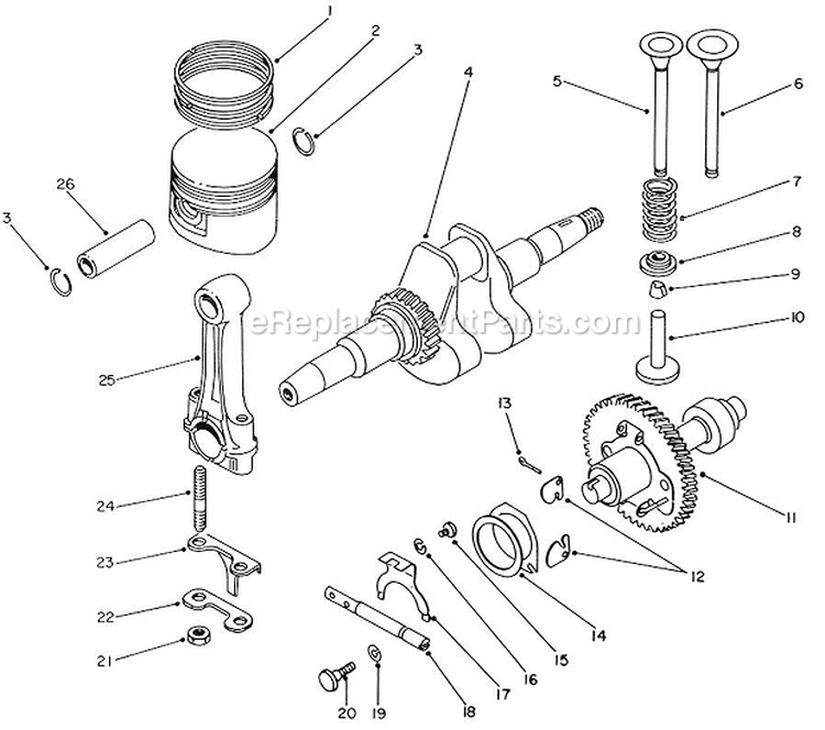 Crankshaft And Camshaft Diagram and Parts List for 62025 3000001-3999999 Toro Generator
