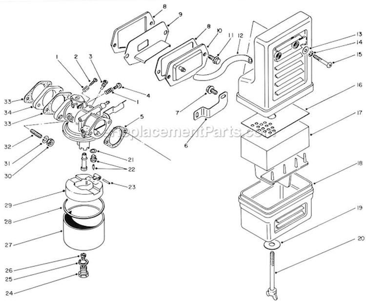Air Cleaner And Carburetor Assembly Diagram and Parts List for 62025 3000001-3999999 Toro Generator