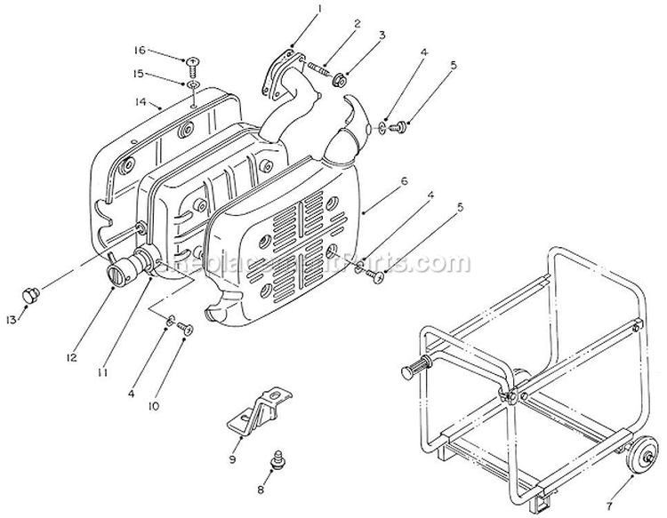 Muffler Assembly Diagram and Parts List for 62025 5000001-5999999 Toro Generator