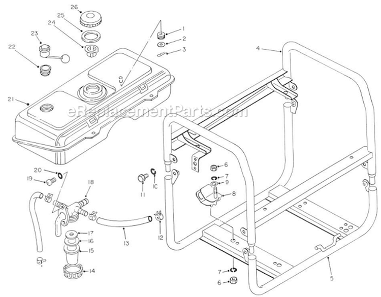 Fuel Tank And Frame Assembly Diagram and Parts List for 62025 8000001-8999999 Toro Generator