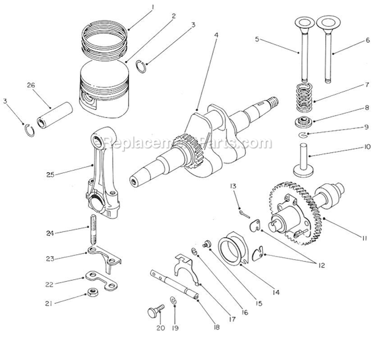 Crankshaft And Camshaft Diagram and Parts List for 62025 8000001-8999999 Toro Generator