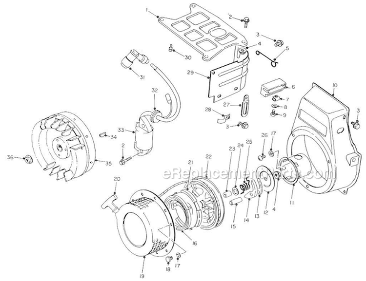Rewind Starter And Magneto Assembly Diagram and Parts List for 62025 8000001-8999999 Toro Generator